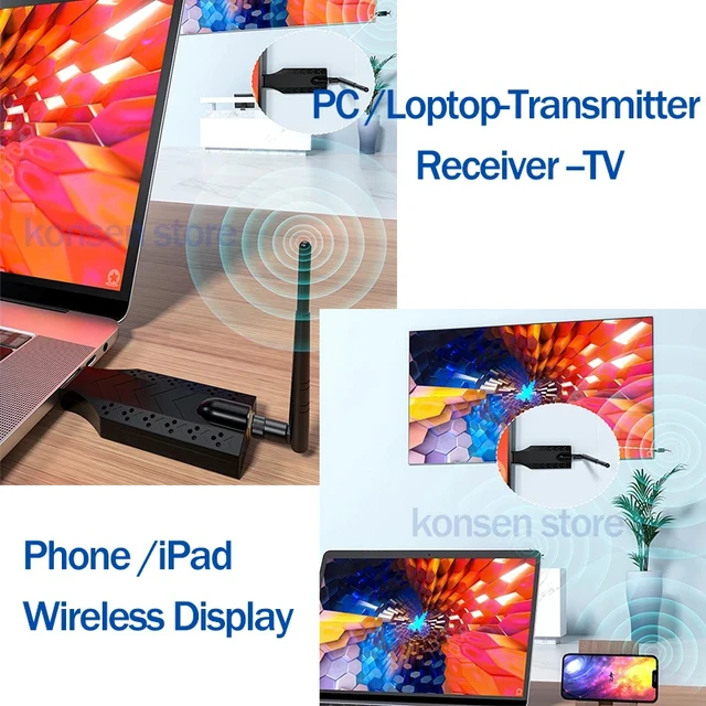Alt view image 2 of 5 - ,150M Wireless HDMI Video Transmitter and Receiver Extender 492ft 1080P TV Stick Dongle Wireless Display Adapter for Iphone PC TV