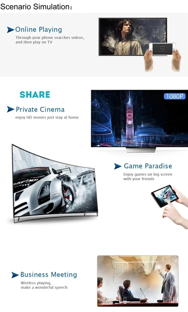 Alt view image 2 of 5 - ,Wireless Wifi HDMI TV Stick Screen Mirroring Share Display Dongle Adapter Media Streamer Receiver for IPhone Android Phone To TV