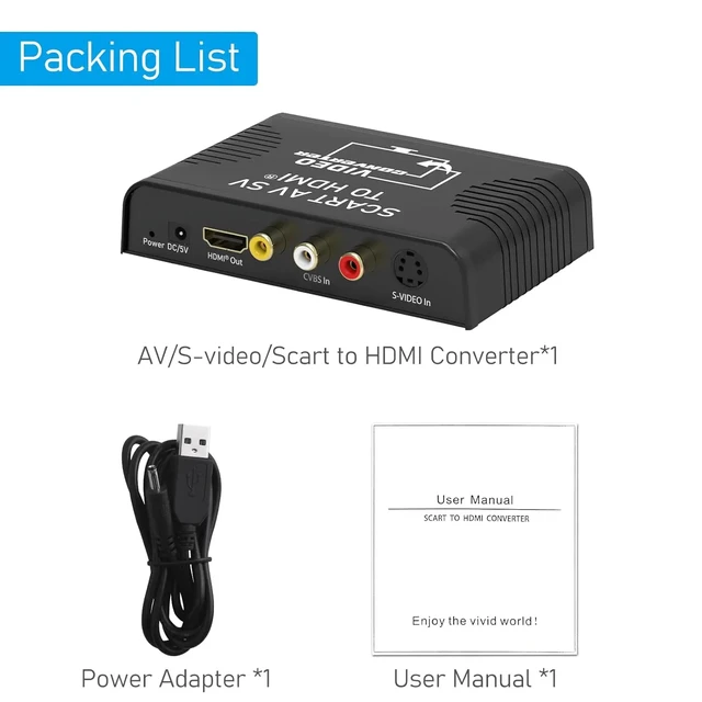 Alt view image 5 of 5 - check note,Scart to HDMI converter 3-in-1 RCA AV CVBS Composite R/L Audio Scart to HDMI Converter Scart RCA in to HDMI out for wii DVD HDTV