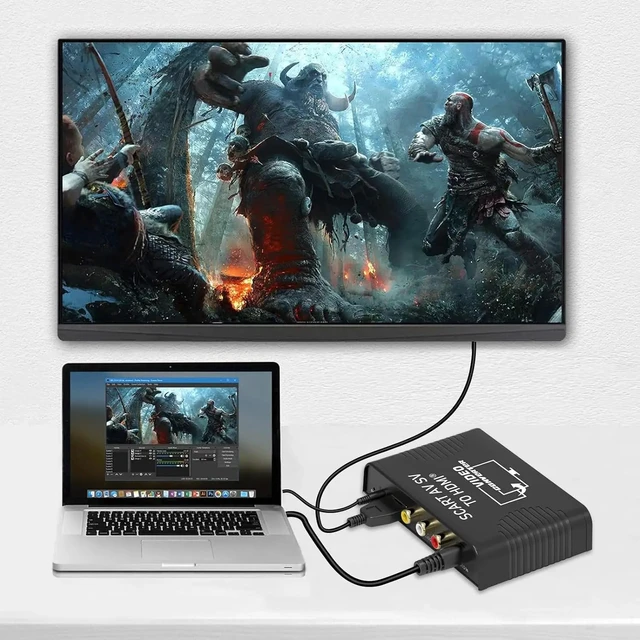 Alt view image 3 of 5 - check note,Scart to HDMI converter 3-in-1 RCA AV CVBS Composite R/L Audio Scart to HDMI Converter Scart RCA in to HDMI out for wii DVD HDTV