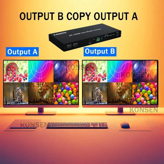 Alt view image 3 of 5 - with US Plug,4K HDMI Multi Viewer 8x2 with PIP Dual Monitor HDMI Multiviewer Seamless Switcher 4 in 2 Out with Optical 3.5mm Audio Extractor
