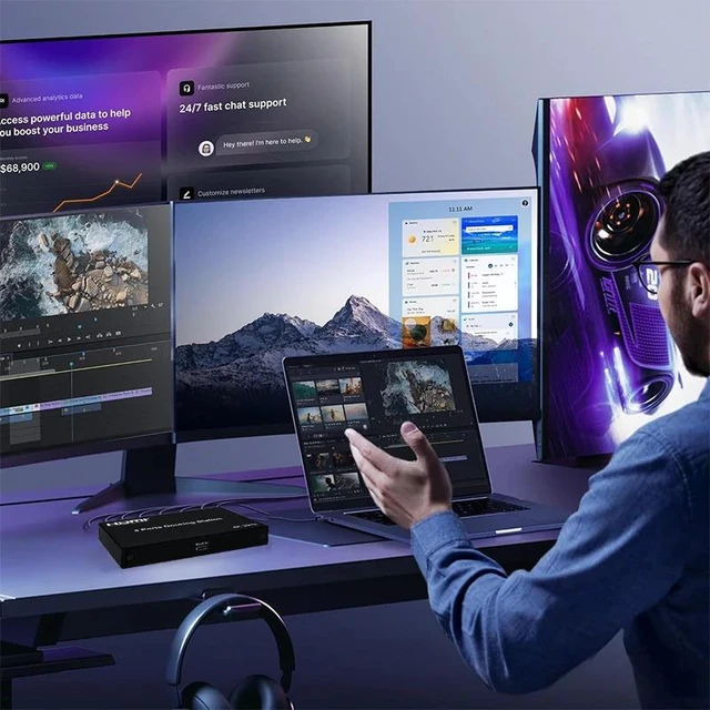 Alt view image 2 of 5 - ,4 Ports USB3.0 to HDMI Video Docking Station 1 in 4 out 1080P 4 Monitor HDMI Splitter Mirror Extended Display for Mac Windows