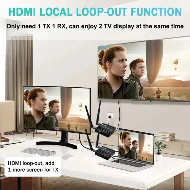 Alt view image 5 of 5 - 1 TX and 1 RX,200M Wireless HDMI Extender Screen Share1080P WiFi Video Extender Support 1 to 4 Wireless Display for NVR Camera Laptop PC HDTV