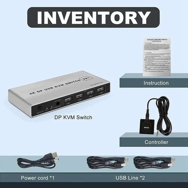 Alt view image 5 of 5 - 8K,8K Displayport KVM Switch 2x1 8K 60Hz DP USB KVM Switch 2 in 1 out Displayport 1.4 Switch KVM DP USB Switch Share Keyboard Mouse