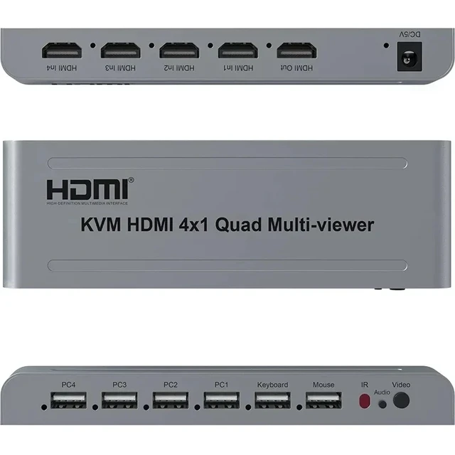Alt view image 5 of 5 - With AU Plug,4-Port HDMI KVM Quad Multiviewer 4 in 1 out 1080P HDMI Multi Viewer USB Switch 4x1 Support Mouse Keyboard for PC Loptop Monitor