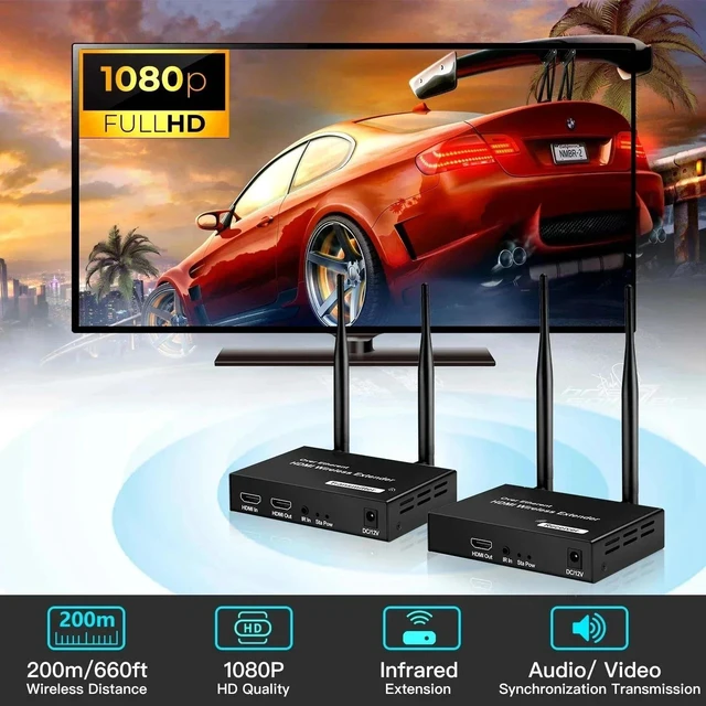 Main image of 1 TX and 1 RX,Wireless HDMI Extender 200M 1080P WiFi HDMI Video Transmit Support 1 TX to Multi RX with Loop for Laptop PC TV Monitor Projector