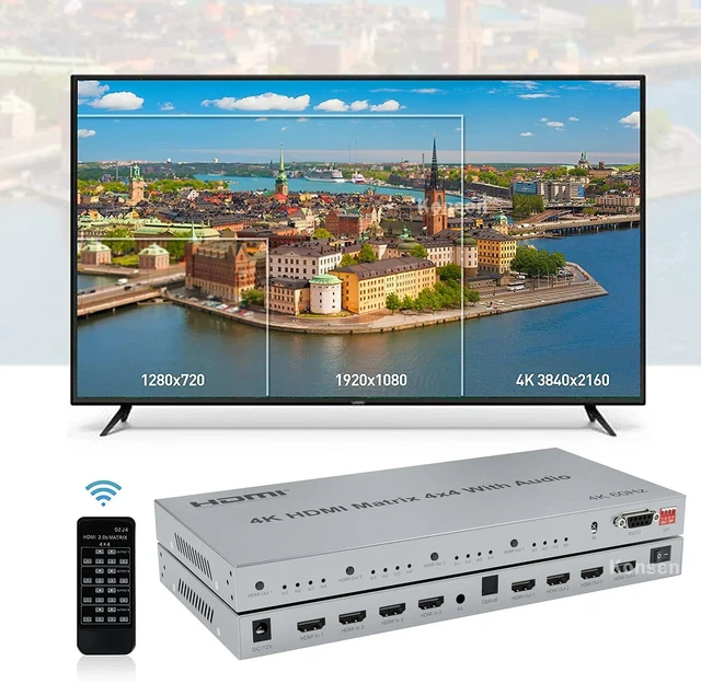 Alt view image 5 of 5 - 4K 30Hz Matrix 4x4,4x4 HDMI Matrix Switch 4 in 4 out with Audio Extractor 4K@30Hz/60Hz HDMI Matrix Switcher Splitter Selector Support EDID RS232