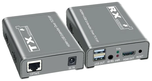 Main image of 1 TX and 1 RX,200M HDMI KVM Extender over IP 1080P@60Hz HDMI USB Extender Support one TX to many RX by Ethernet switch for USB Mouse Keyboard