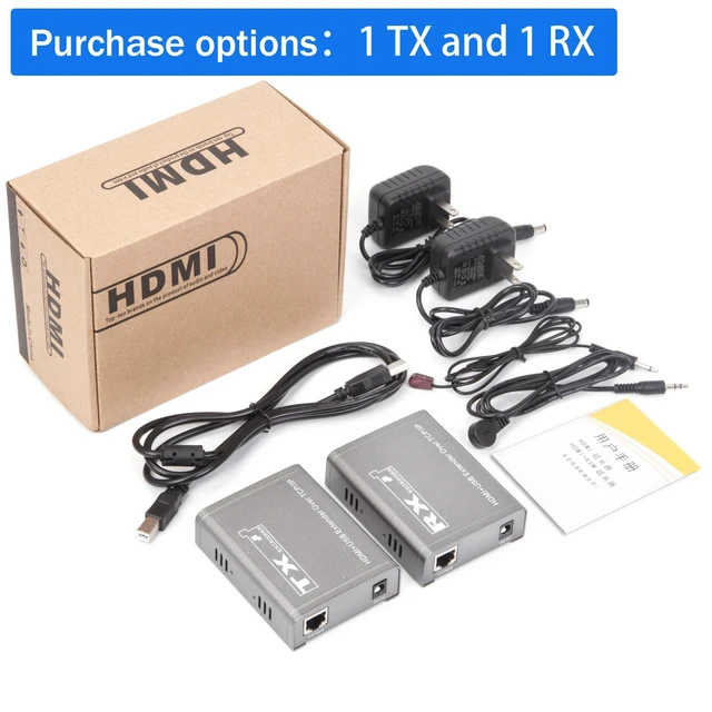 Alt view image 5 of 5 - 1 TX and 1 RX,200M HDMI KVM Extender over IP 1080P@60Hz HDMI USB Extender Support one TX to many RX by Ethernet switch for USB Mouse Keyboard