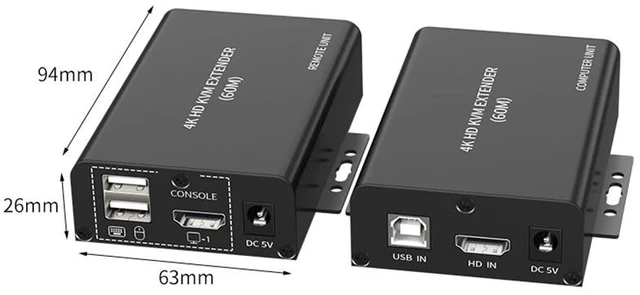 Alt view image 5 of 5 - TX and RX,4K 30Hz HDTV KVM Extender over RJ45 Cat6 Cable 60M USB KVM Video Ethernet Extender Transmitter Receiver kit RX with Dual Output