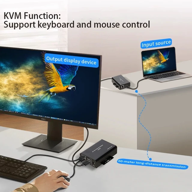 Alt view image 3 of 5 - TX and RX,4K 30Hz HDTV KVM Extender over RJ45 Cat6 Cable 60M USB KVM Video Ethernet Extender Transmitter Receiver kit RX with Dual Output