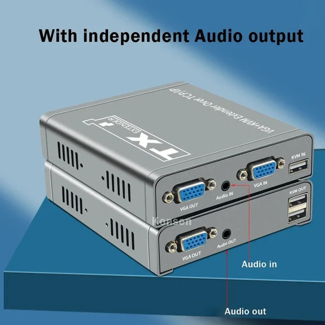 Alt view image 4 of 5 - 1 TX and 1 RX,VGA KVM Extender over IP CAT6 Rj45 Cable 200M 1080P VGA Ethernet Extender Transmitter Receiver kit Support USB Mouse Keyboard