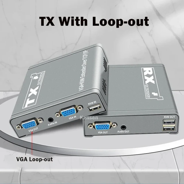 Alt view image 5 of 5 - 1 TX and 1 RX,VGA KVM Extender over IP CAT6 Rj45 Cable 200M 1080P VGA Ethernet Extender Transmitter Receiver kit Support USB Mouse Keyboard
