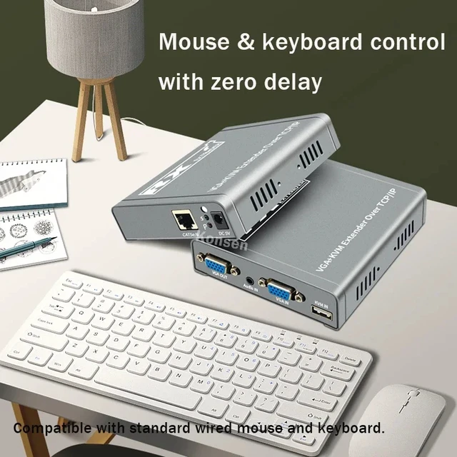 Alt view image 3 of 5 - 1 TX and 1 RX,VGA KVM Extender over IP CAT6 Rj45 Cable 200M 1080P VGA Ethernet Extender Transmitter Receiver kit Support USB Mouse Keyboard