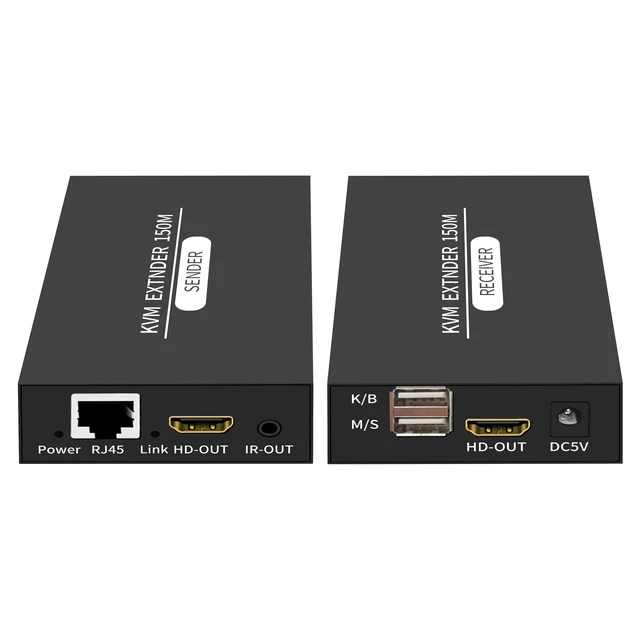 Alt view image 5 of 5 - with EU Plug,150M HDMI KVM Extender over RJ45 Cat5e/6 HDMI USB Ethernet Extender Transmitter Receive Kit Support Mouse Keyboard for PC NVR TV