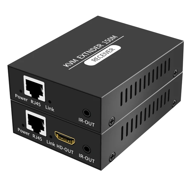 Alt view image 4 of 5 - with EU Plug,150M HDMI KVM Extender over RJ45 Cat5e/6 HDMI USB Ethernet Extender Transmitter Receive Kit Support Mouse Keyboard for PC NVR TV