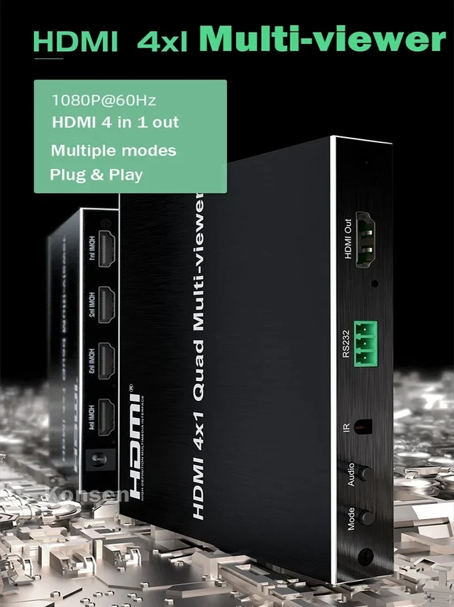 Alt view image 2 of 5 - 4x1 Quad,4-Port HDMI Quad Multi-viewer 4 in 1 out 1080P@60Hz HDMI 4x1 Multi Viewer Switcher Screen Split Display for Laptop PC TV Monitor