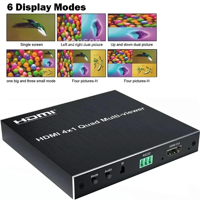 Alt view image 3 of 5 - 4x1 Quad,4-Port HDMI Quad Multi-viewer 4 in 1 out 1080P@60Hz HDMI 4x1 Multi Viewer Switcher Screen Split Display for Laptop PC TV Monitor