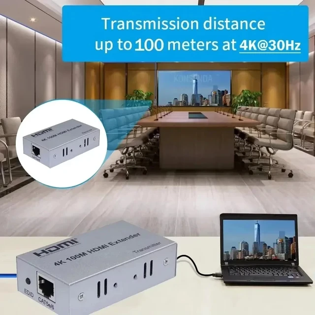 Alt view image 2 of 5 - 4K 120M,60M 100M HDMI Extender over Cat5e/6 Ethernet Cable 4K@30Hz HDMI RJ45 Video Transmitter Receiver for PS4 Laptop PC TV Projector