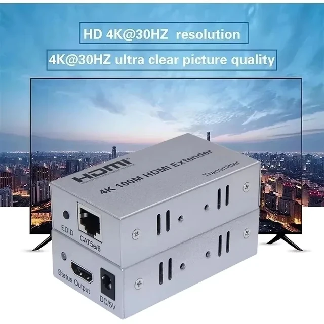 Alt view image 5 of 5 - 4K 120M,60M 100M HDMI Extender over Cat5e/6 Ethernet Cable 4K@30Hz HDMI RJ45 Video Transmitter Receiver for PS4 Laptop PC TV Projector