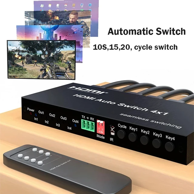Alt view image 2 of 5 - 1080P with seamless,1080P HDMI Auto Switch 4 in 1 out HDMI Cycle Seamless Switching Selector 4x1 with 10/15/20 Seconds Cycle Play for TV PC Monitor