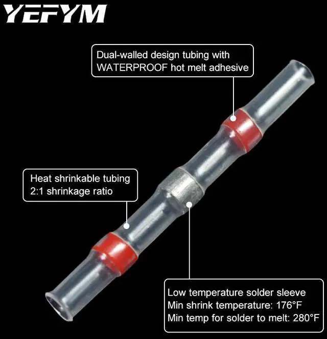 Alt view image 4 of 7 - First picture~50Pcs Solder Seal Wire Connectors Heat Shrink Solder Butt Connectors Solder Connector Kit Automotive Marine Insulated(Beige 50 Pcs white
)