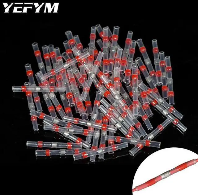 Alt view image 6 of 7 - First picture~50Pcs Solder Seal Wire Connectors Heat Shrink Solder Butt Connectors Solder Connector Kit Automotive Marine Insulated(Beige 50 Pcs white
)