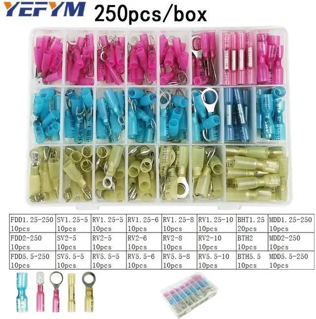 Main image of First picture~Heat shrink wire connector terminals and Solder ring terminals waterproof seal cable wire Electrical terminals Various boxes(Red 250Pcs Heat Shrink
)
