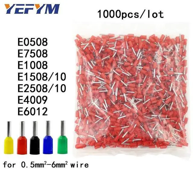 Alt view image 2 of 7 - First picture~1000Pcs/lot tube insulating terminals E0508 E7508 E1008 E1508/10 E2508/10 E4009 E6012 insulated cable wire crimp connector( E1008
blue
)