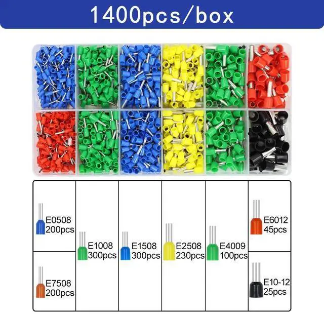 Main image of First picture~Boxed tubular terminal various styles electrical wiring connector crimping insulated tube terminals set for 0.5mm²-10mm² wire(White 1400Pcs box
)