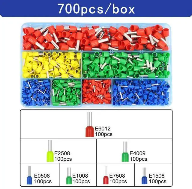 Main image of First picture~Boxed tubular terminal various styles electrical wiring connector crimping insulated tube terminals set for 0.5mm²-10mm² wire(Brown 700Pcs box
)
