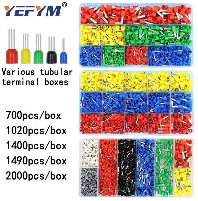 Alt view image 2 of 7 - First picture~Boxed tubular terminal various styles electrical wiring connector crimping insulated tube terminals set for 0.5mm²-10mm² wire(Blue 2000Pcs box
)