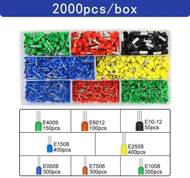 Main image of First picture~Boxed tubular terminal various styles electrical wiring connector crimping insulated tube terminals set for 0.5mm²-10mm² wire(Blue 2000Pcs box
)