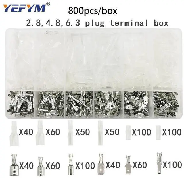 Main image of First picture~ tube insulating crimp terminals insulating ring terminals plug tab 2.8 4.8 6.3 terminator connector block 9 kinds box set(Blue 800Pcs Plug
)