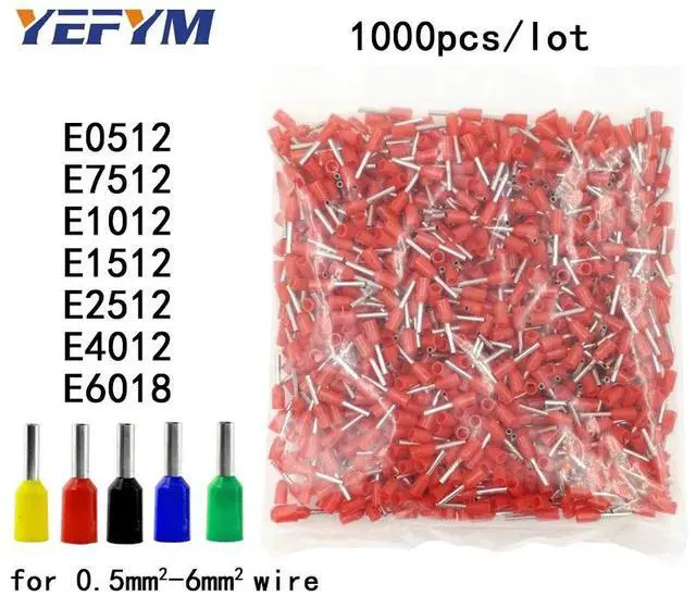 Alt view image 2 of 7 - First picture~1000Pcs/lot tube insulating terminals E0512 E7512 E1012 E1512 E2512 E4012 E6018 insulated cable wire crimp connector( E1512
red red
)