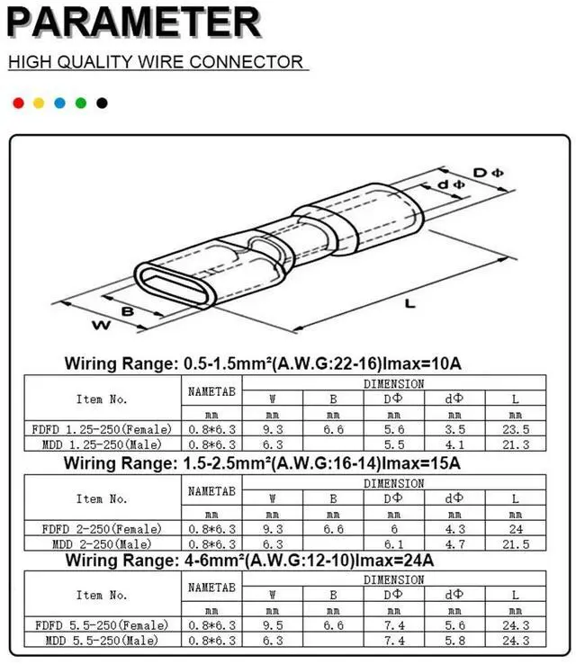 Alt view image 4 of 7 - First picture~60Pcs FDD/FDFD/MDD 6.0mm Terminal 3colors Female Male Spade Insulated Electrical Crimp Terminal Connectors Wiring Cable plug(Purple 60Pcs Set-Red
)