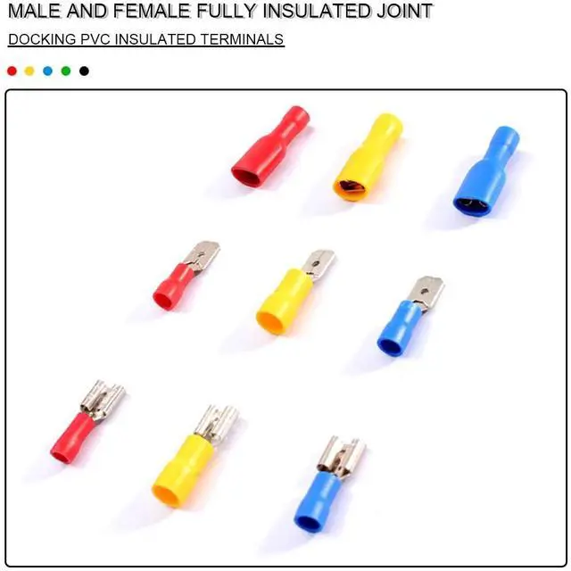 Alt view image 7 of 7 - First picture~60Pcs FDD/FDFD/MDD 6.0mm Terminal 3colors Female Male Spade Insulated Electrical Crimp Terminal Connectors Wiring Cable plug(Purple 60Pcs Set-Red
)