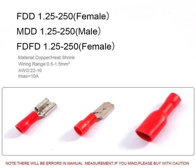 Main image of First picture~60Pcs FDD/FDFD/MDD 6.0mm Terminal 3colors Female Male Spade Insulated Electrical Crimp Terminal Connectors Wiring Cable plug(Purple 60Pcs Set-Red
)