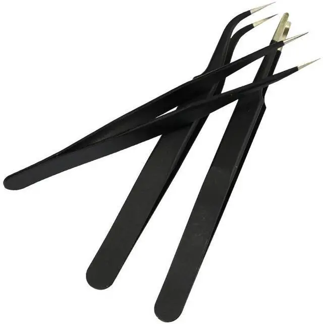 Alt view image 2 of 5 - First picture~ 3 in 1 Stainless Steel Tweezers point and Curved Shape Repair tools Forceps precision Soldering Tweezers Set(Black Black
)