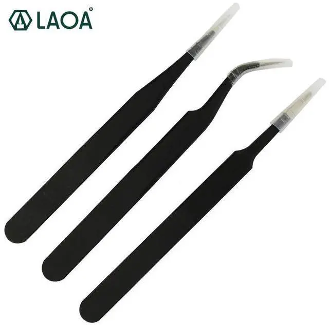 Alt view image 5 of 5 - First picture~ 3 in 1 Stainless Steel Tweezers point and Curved Shape Repair tools Forceps precision Soldering Tweezers Set(Black Black
)