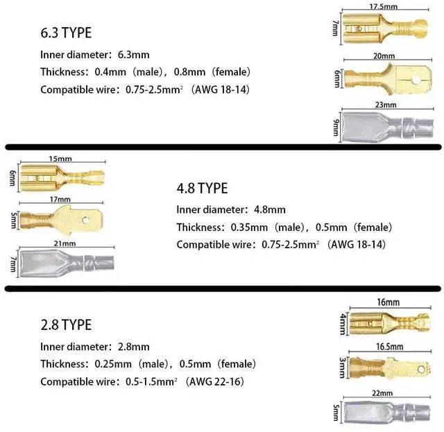 Alt view image 5 of 7 - First picture~Metal Connector 2.8/4.8/6.3mm Copper Wire Terminals Male Female Connectors  Electric Terminal Wire Connection Spade Connector(Line Connector
Violet 360Pcsbox
)
