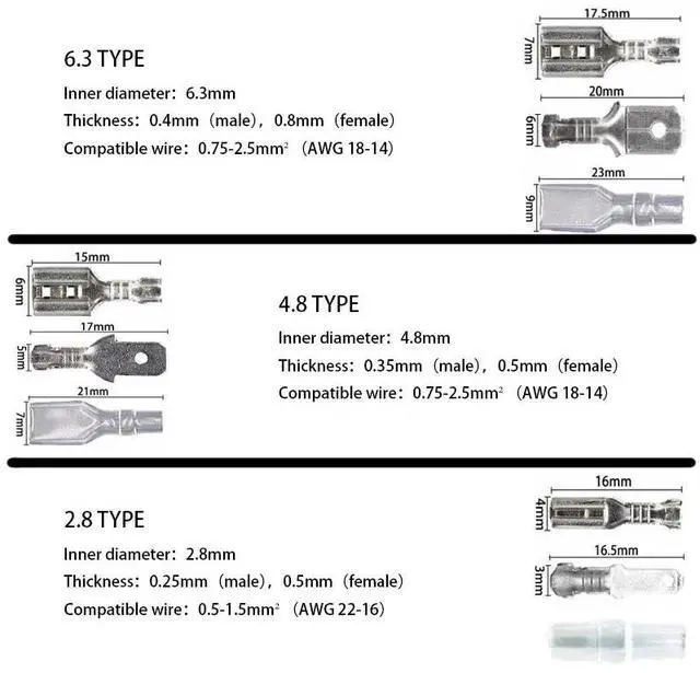 Alt view image 6 of 7 - First picture~Metal Connector 2.8/4.8/6.3mm Copper Wire Terminals Male Female Connectors  Electric Terminal Wire Connection Spade Connector(Line Connector
Violet 360Pcsbox
)
