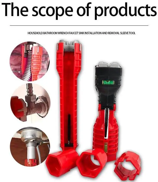 Alt view image 2 of 7 - First picture~8 In 1 Sink Anti-Skid Maintenance Wrench Kitchen Bathroom Maintenance plumbing Tool Set Faucet Assembly pipe Installation Wrench(Black 6in1
)