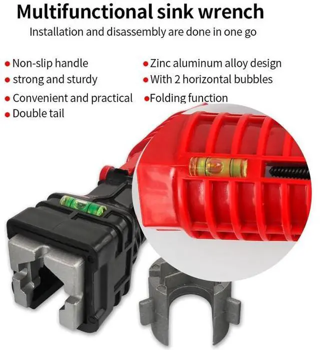 Alt view image 4 of 7 - First picture~8 In 1 Sink Anti-Skid Maintenance Wrench Kitchen Bathroom Maintenance plumbing Tool Set Faucet Assembly pipe Installation Wrench(Black 6in1
)