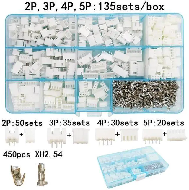 Alt view image 2 of 5 - First picture~135sets/box suit  pin 2.54mm XH2.54 connector plug + straight needle + terminal socket Header wire Adaptor connectors(Ivory
)