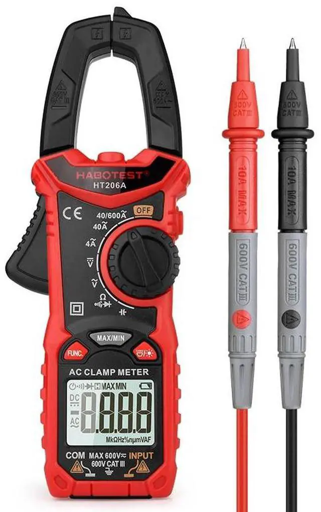 Alt view image 4 of 6 - First picture~HT206A 600V 600A 4000 Counts AC Digital Clamp Meter Multimeter pinza Amperimetrica Ohm Continuity Max Min Alicate Amperimetro