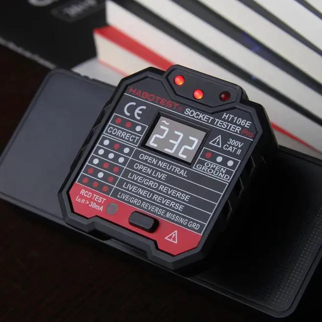 Alt view image 6 of 7 - First picture~ Socket Tester pro Voltage Test RCD 30mA Socket Detector UK EU plug Ground Zero Line plug polarity phase Check(Black HT106D Euro Socket
)