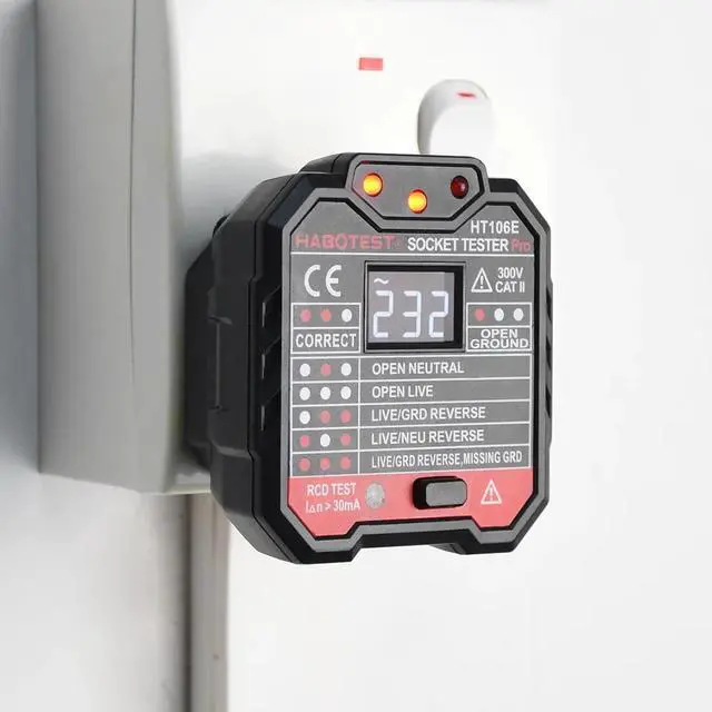 Alt view image 7 of 7 - First picture~ Socket Tester pro Voltage Test RCD 30mA Socket Detector UK EU plug Ground Zero Line plug polarity phase Check(Black HT106D Euro Socket
)