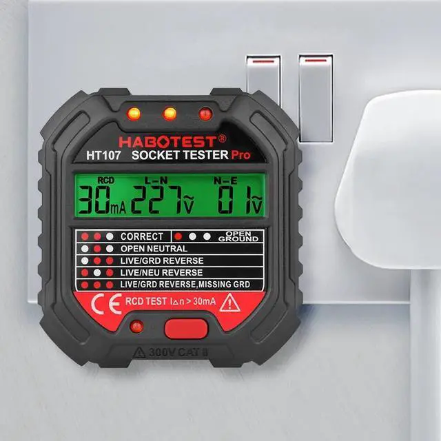 Alt view image 4 of 7 - First picture~ Socket Tester pro Voltage Test RCD 30mA Socket Detector UK EU plug Ground Zero Line plug polarity phase Check(Black HT106D Euro Socket
)