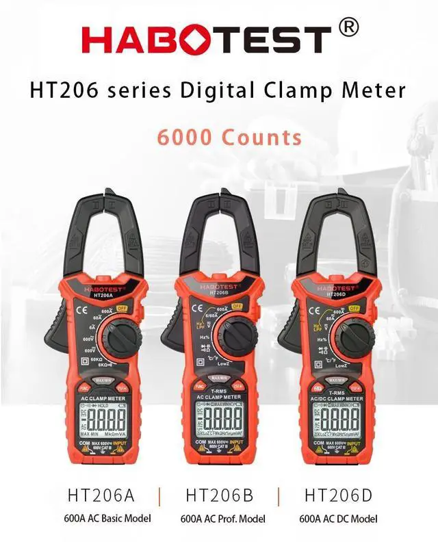 Alt view image 5 of 7 - First picture~Clamp Multimeter DC Curent Clamp Meter Digital professional True RMS  Capacitance AC DC Ohm Hz C/F pinza Amperimetrica Tester(Red HT206D 600A AC DC
)